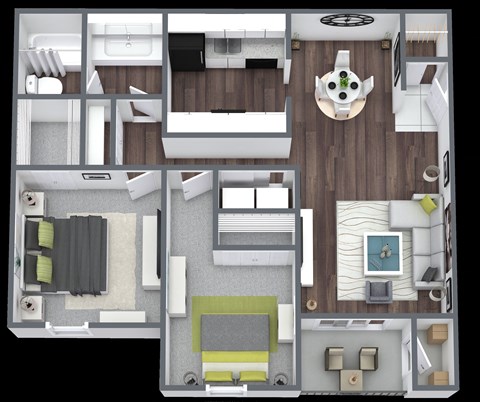 Floor plan for 2 beds, 1.5 baths, 1075 sqft